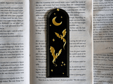 Dragon Bookmark Fourth Wing Fantasy, Empyrean dragons under a crescent moon