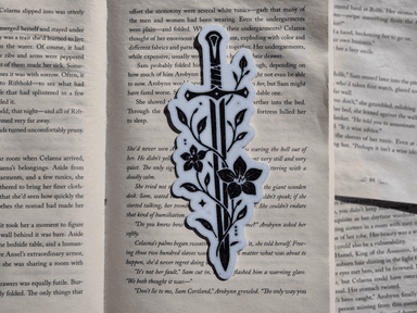 Sword Flower Bookmark, a sword wrapped in flowers, for the romantasy shelf
