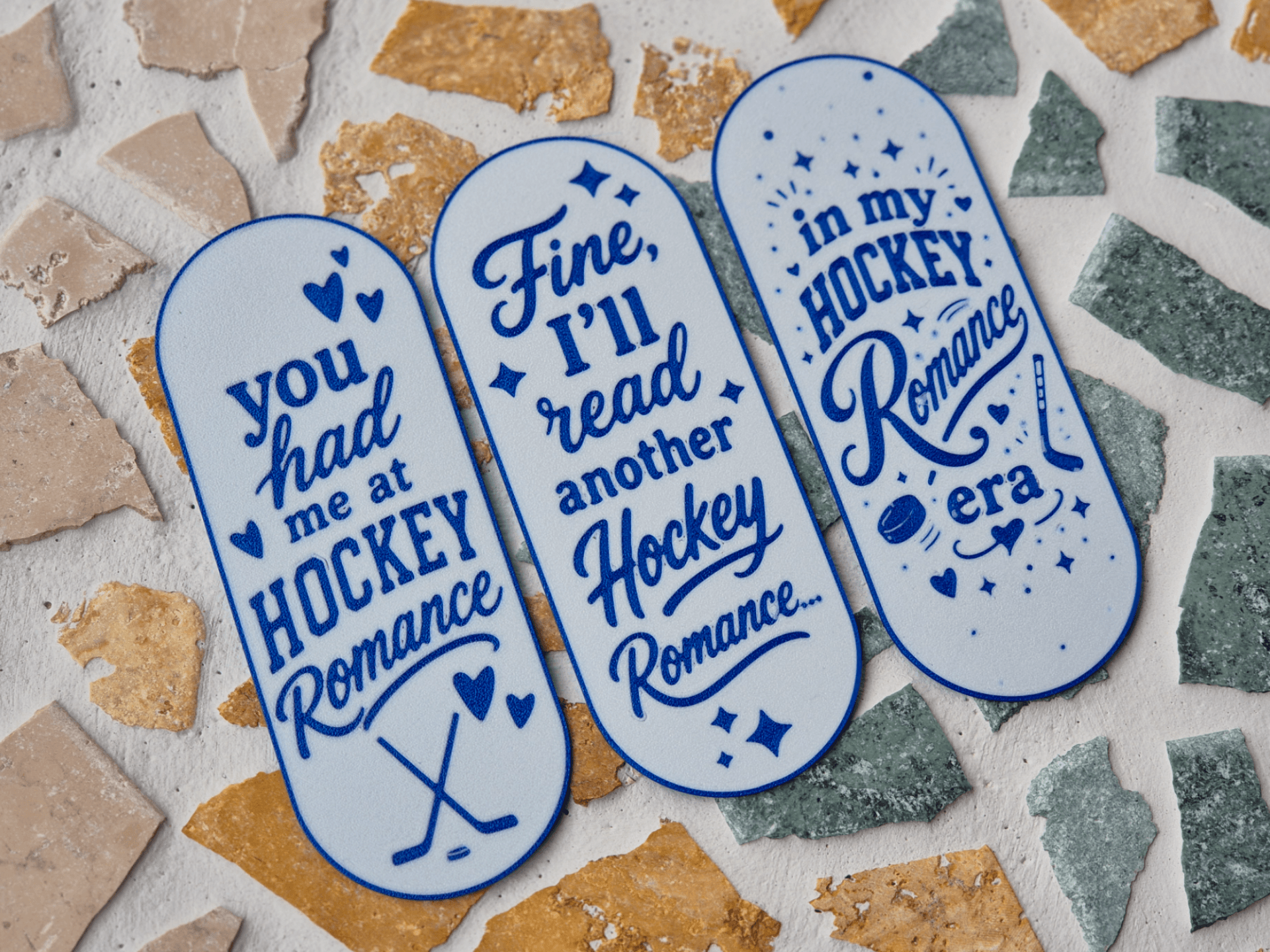 Hockey Romance Bookmark — 3D printed model photographed in studio